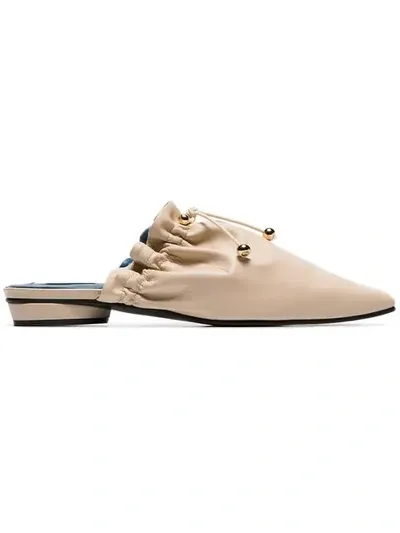 Reike Nen Cream Baloon Drawstring Leather Slippers In Neutrals