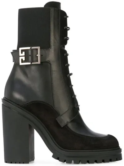 Givenchy Aviator Suede And Mesh-trimmed Leather Ankle Boots In Black