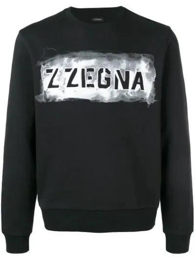 Z Zegna Logo Waterpaint Print Sweatshirt In Black