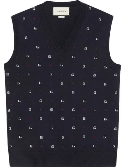 Gucci G Dot Wool Jacquard Vest In Blue