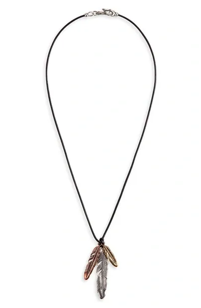 John Varvatos Collection Sterling Silver, Bronze & Brass Artisan Metals Feather Cluster Necklace, 24 In Multi/black