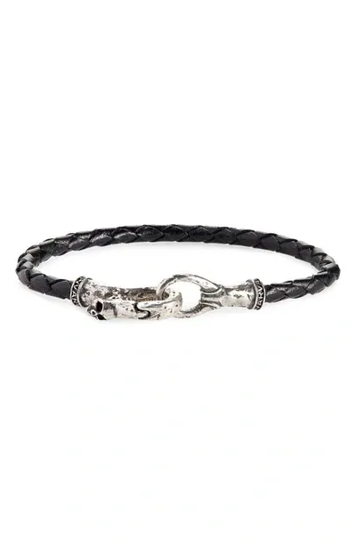 John Varvatos Collection Sterling Silver Braided Black Leather Bracelet In Black/silver