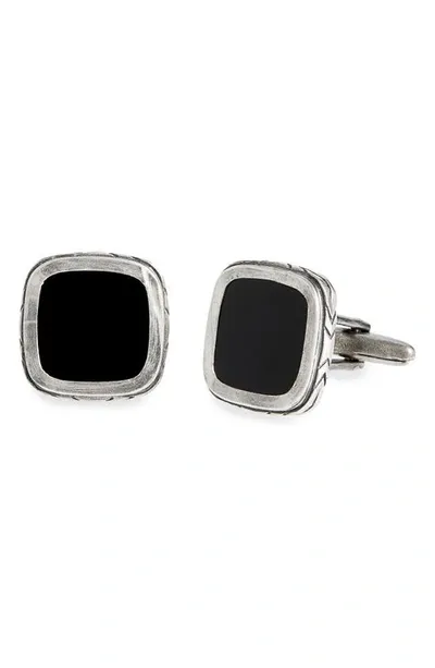 John Varvatos Sterling Silver Square Onyx Cufflinks In Black/silver