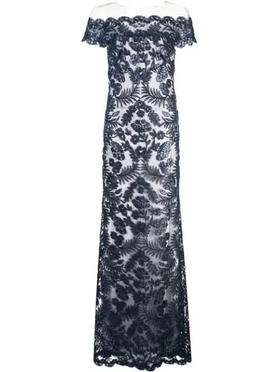 Tadashi Shoji Illusion Neck Sequin Lace Gown In Black