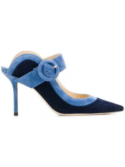 Jimmy Choo Hendrix 85 Stone Blue Suede Mix Closed Toe Mule In Stone Blue Mix