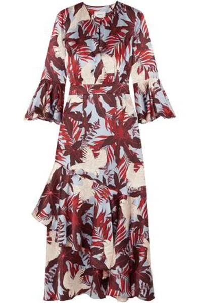 Erdem Florence Ruffled Printed Silk-satin Midi Dress In Brick