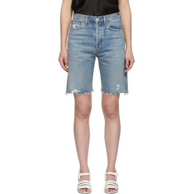 Agolde Blue Denim 90s Mid-rise Loose Shorts In Riptide