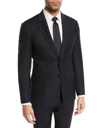 Emporio Armani Two-button Wool Blazer, Navy In Solid Blue