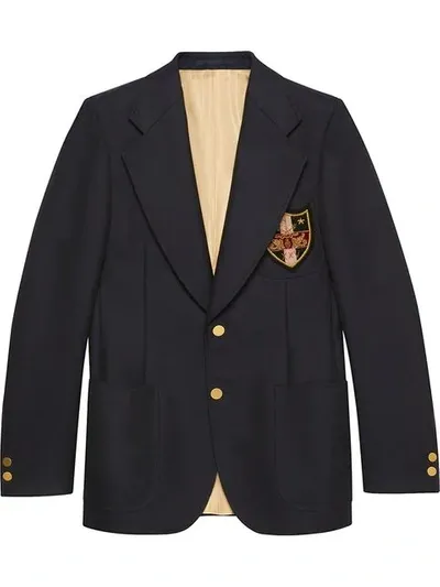 Gucci Wool Jacket With Patches In Blue