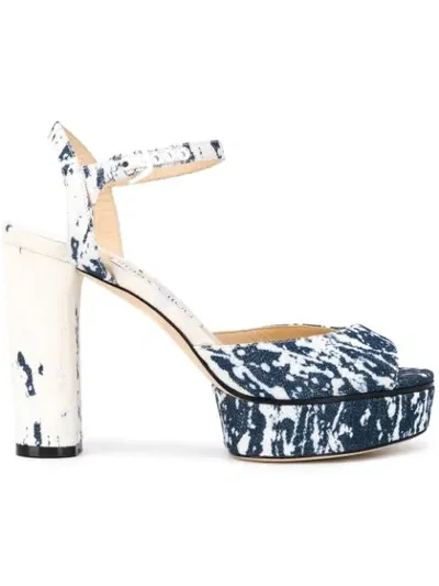 Jimmy Choo Peachy 105 Bleached Denim Platform Sandals In Blue