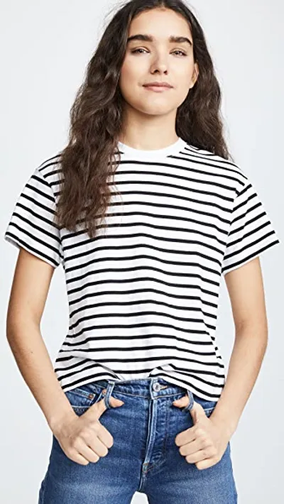 Atm Anthony Thomas Melillo Striped Crewneck Short-sleeve Jersey Boy Tee In Black White Stripe