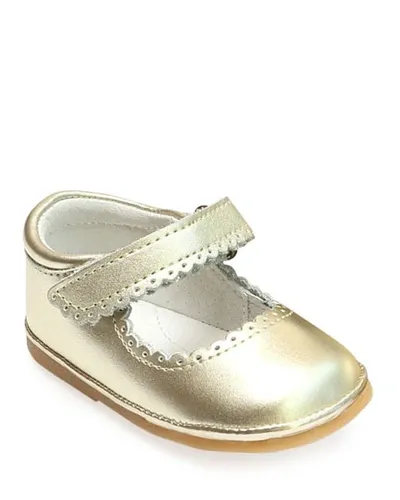 L'amour Shoes Girl's Cara Scalloped Metallic Leather Mary Jane, Baby In Yellow