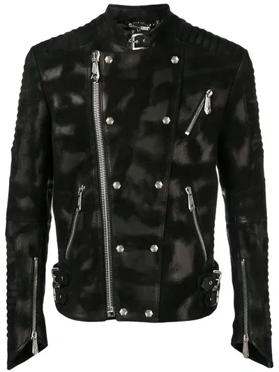 Philipp Plein Zip Detail Biker Jacket In Black