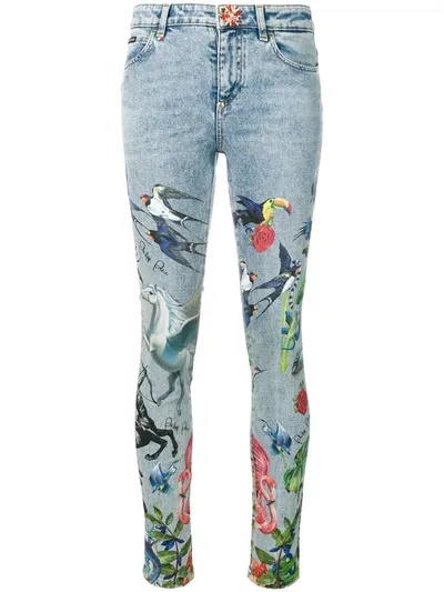 Philipp Plein Creature Print Skinny Jeans In Blue