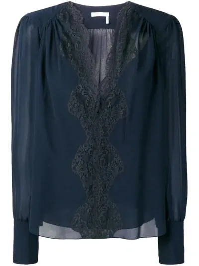 Chloé Lace Panel Blouse In Blue