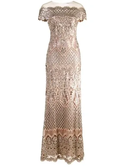 Tadashi Shoji Sequin Embellished Gown In Metallic