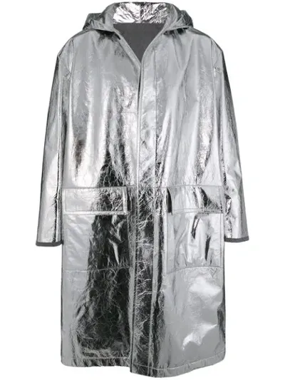 Jil Sander Hooded Single-breasted Coat In Silver