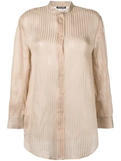 Pre-owned Giorgio Armani 1980's Semi-sheer Striped Shirt In Neutrals