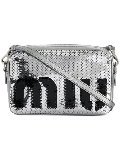 Miu Miu Sequined Logo Crossbody Bag In Metallic