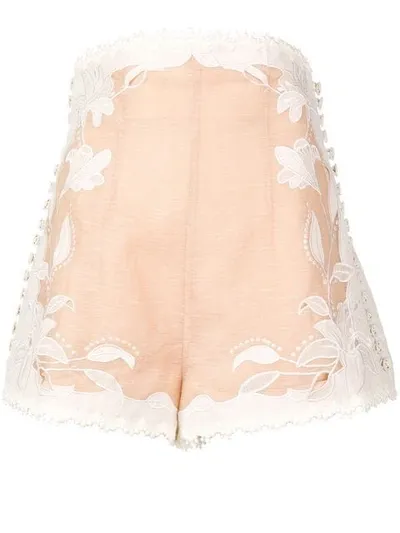 Zimmermann Floral Appliqués Shorts In Neutrals