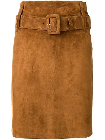 Prada Belted High Waist Skirt In Nocciola