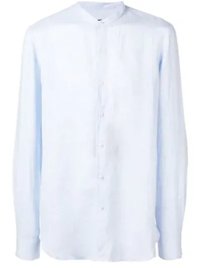 Giorgio Armani Band Collar Shirt In Blue