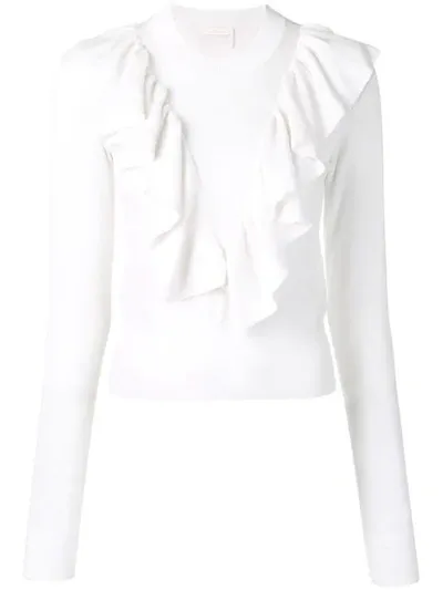 See By Chloé Frill-trim Fitted Sweater In White