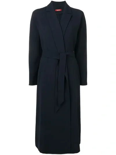 Max Mara Long Trench Coat In Blue