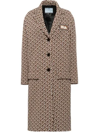 Prada Geometric Twist Print Jacquard Coat In Brown