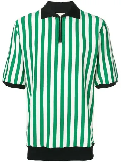 Marni Striped Zip-up Polo Shirt In Green