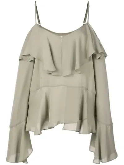 Nicole Miller Ruffled Off Shoulder Blouse In Grey