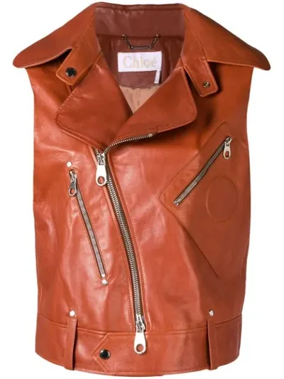 Chloé Asymmetric Zip Gilet In Brown