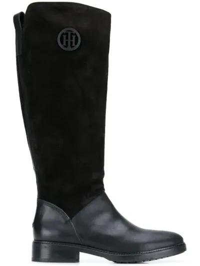 Tommy Hilfiger Monogram Riding Boots In Black