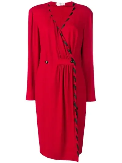 Pre-owned Valentino V-neck Buttoned Dress In Red