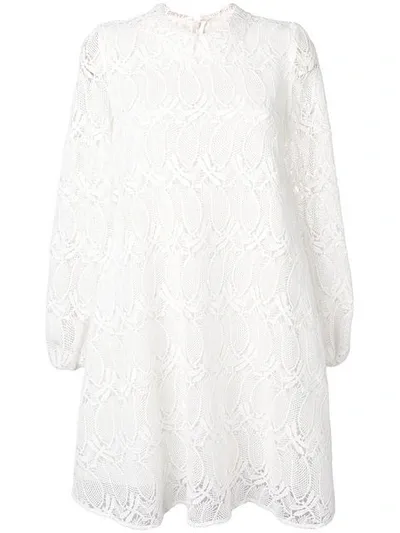 Giamba Flared Lace Dress In White