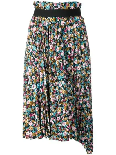 Balenciaga Pleated Floral Skirt In Blue