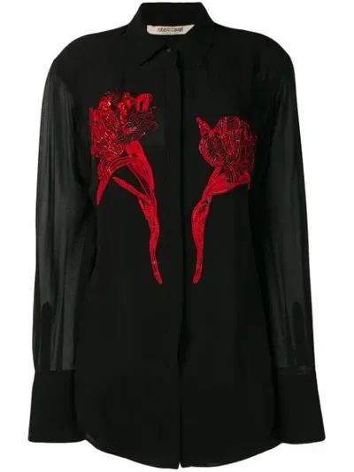 Roberto Cavalli Bead-embellished Shirt In Black