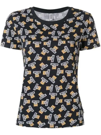 Moschino Bear-print Stretch-cotton T-shirt In Black