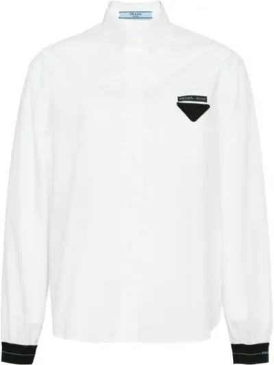 Prada Contrasting Cuffs Poplin Shirt In White