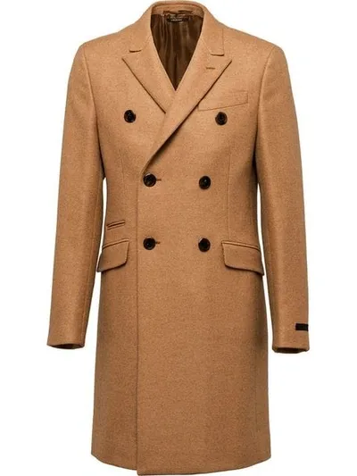 Prada Camel Twill Coat In F0040 Camel Brown