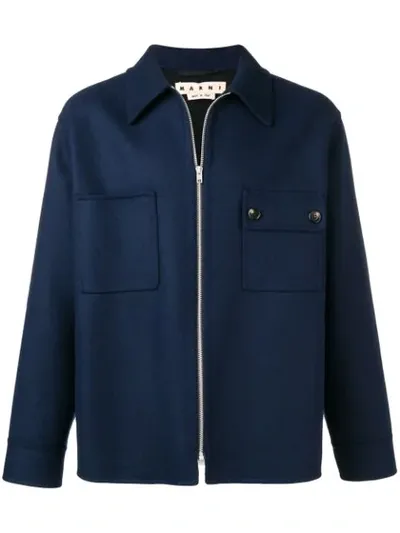 Marni Zip Up Shirt Jacket In Blue