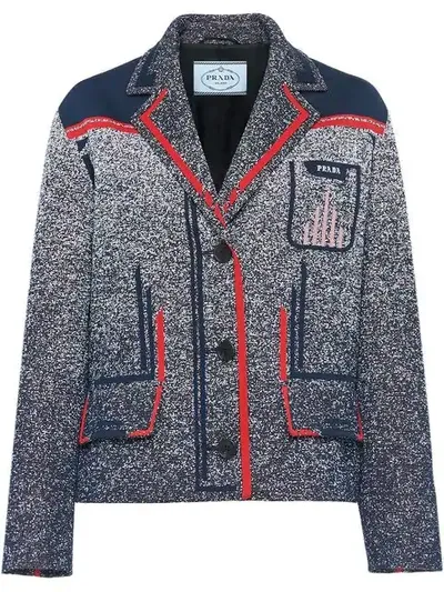 Prada Technical Mouliné Jacquard Jacket In Blue + Red