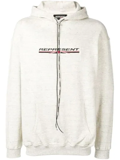 Represent Logo Print Hoodie In Neutrals