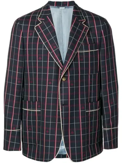 Gucci Bee Embroidered Check Blazer In Blue