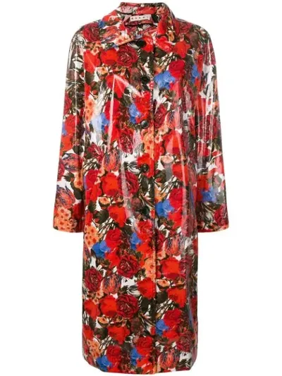 Marni Coated Floral Cotton Coat In Red