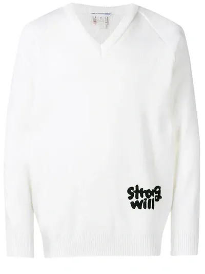 Comme Des Garçons Shirt Strong Will V-neck Knit Jumper In White