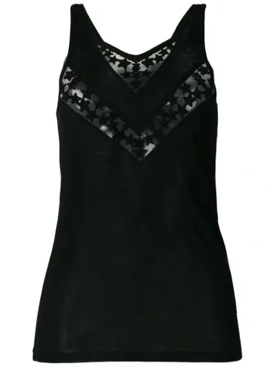 Saint Laurent Sleeveless Star-lace Illusion Tank In Black