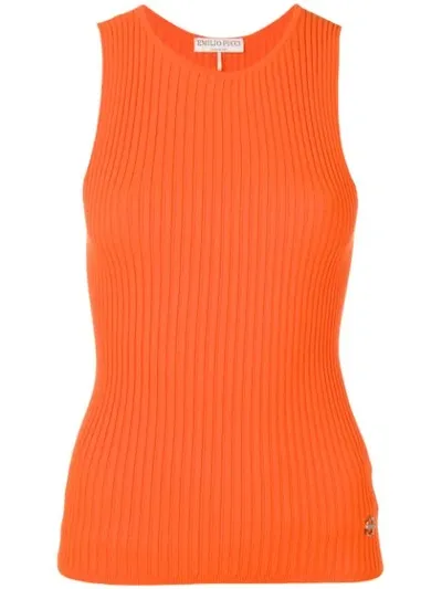 Emilio Pucci Ribbed Sleeveless Knitted Top In Orange