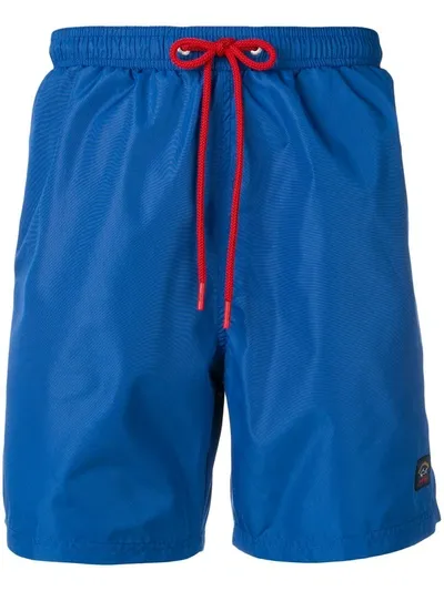 Paul & Shark Contrast Drawstring Swim Shorts In Blue