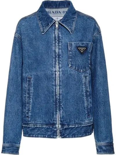 Prada Zip-up Denim Jacket In Blue